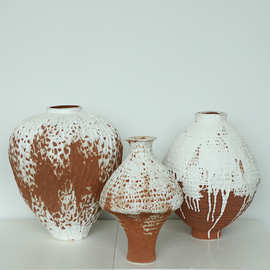 简约侘寂风素胚陶瓷花瓶家居复古陶艺摆件样板间软装做旧干花花器