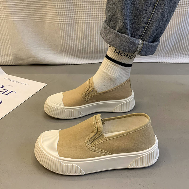 White Shoes Women's 2023 Spring New Breathable Round-toed Canvas Shoes Slip-on Soft Sole Comfortable Thick Sole Casual Cheap