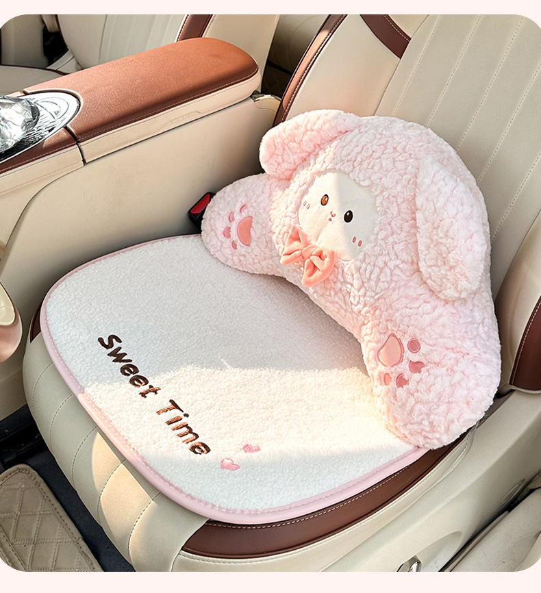Cute Car Headrest and Lumbar Support, Comfortable Car Neck Pillow, Cartoon Creative Plush Bunny Car Lumbar Support Pillow