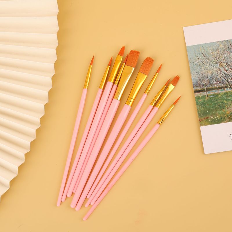 国境を越えた新製品 10 パール光沢のあるプラスチックロッド油絵ブラシセット絵画水彩手描きアート油絵ブラシセット|undefined