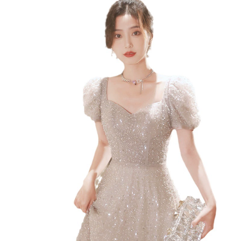 Evening dress, nail sequins, small princess costume, wedding dress, french style, new collection, light luxury style, Birthday gift