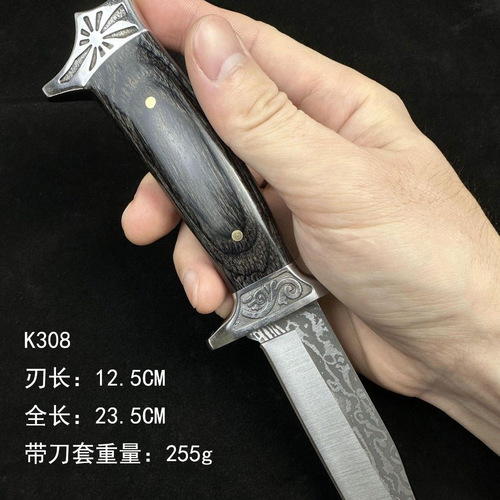 Outdoor tactical high-hardness straight knife camping wilderness survival self-defense multi-functional knife sharp fruit cutting meat knife