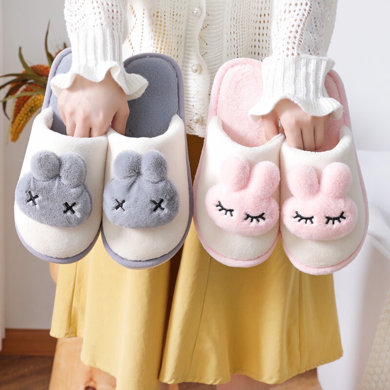 2026 Winter New Cartoon Rabbit Cotton Slippers for Women, Thick-Soled Indoor Warm Couple's Plush Slippers Wholesale