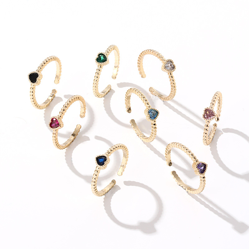 Zircon Inlay Material Open Ring Classification Simple Style Heart Shape Copper Plating Zircon Open Ring