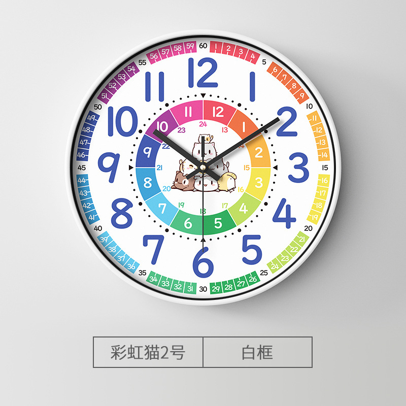 早教掛け時計漫画静音時計児童時間管理石英時計家庭用壁掛け25CM lock