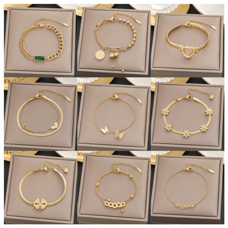 Yimin 100 Bracelet European and American 18k Gold Not Faded Titanium Steel Women's Simple All-Match Ins Personalized Fashion Hand Jewelry