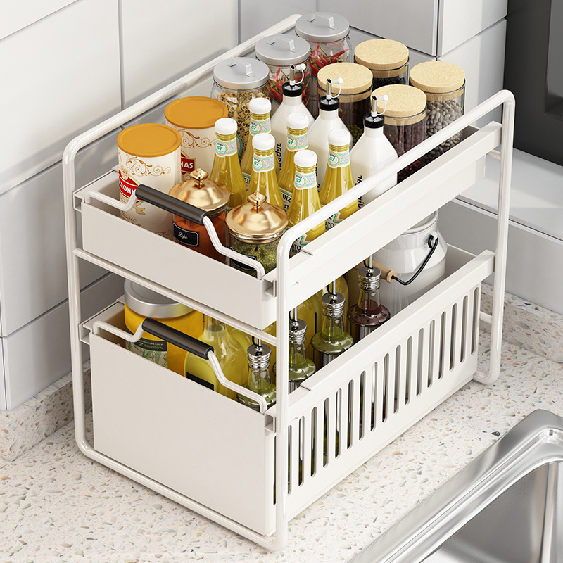 Estante de almacenamiento de cocina extraíble multifuncional, cajón multifuncional, estante de almacenamiento de condimentos para gabinete y fregadero