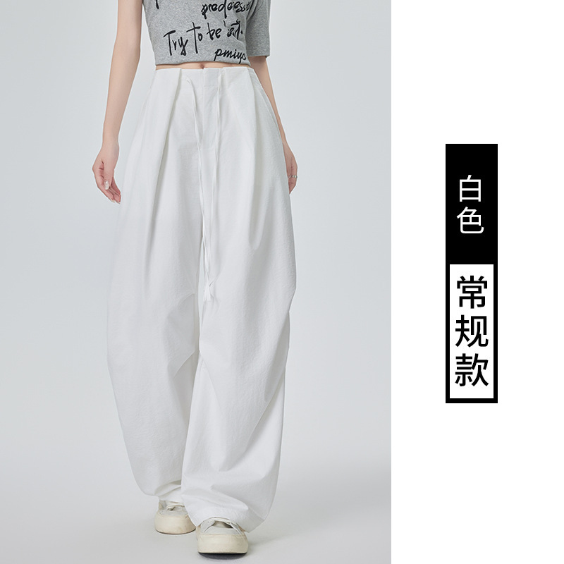 Xiaohongshuの人気のワイドレッグシミターパンツ女性用2025年夏新作レイジースタイルリラックス感多用途カジュアルスポーツパンツ|undefined