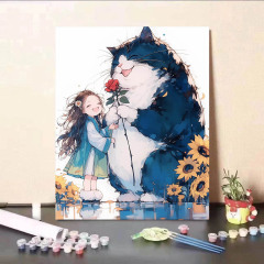新しい色の女の子の猫のデジタル油絵diy手作りの色を塗って癒します。