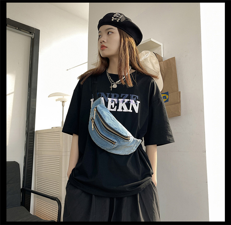 Streetwear Solid Color Denim Waist Bags display picture 1