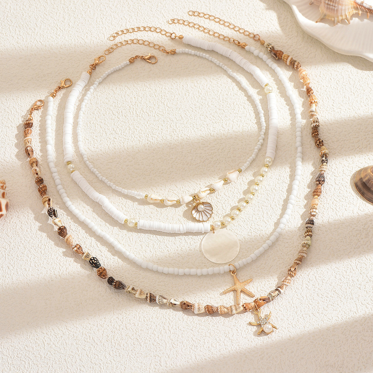 Layered Starfish Shell And Pearl Choker Necklace For Summer Beach_voghion.com