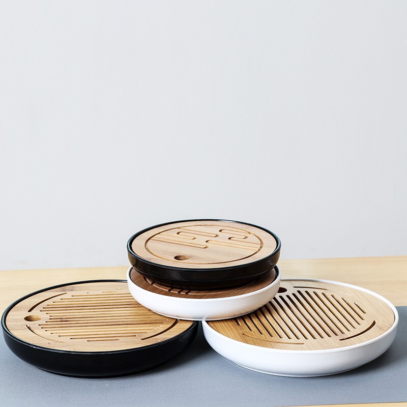 Simple Japanese melamine bamboo small tea table dry bubble kung fu travel tea set hotel home tea tray carved logo