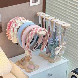 实木发箍收纳架头箍展示架儿童发卡格子布艺防滑可爱碎发整理架