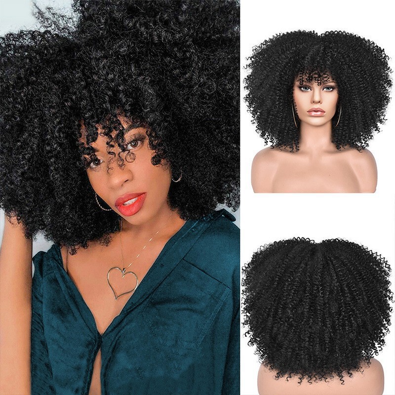 New Wig for Women with Short Curly Hair, African Small Curls, European and American Afro Wig, Wigs Rose Mesh Chemical Fiber Headgear