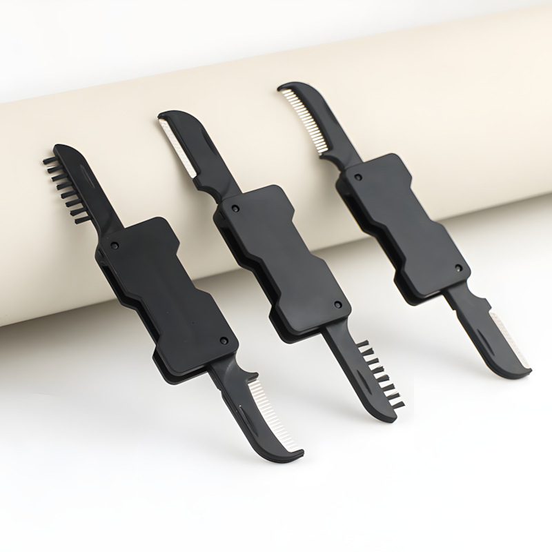 Multifunctional Double-Ended Eyelash Comb and Eyebrow Trimmer, Foldableable Mini Eyebrow Comb, Stainless Steel Comb, Eyebrow Razor and Eyebrow Brush All in One