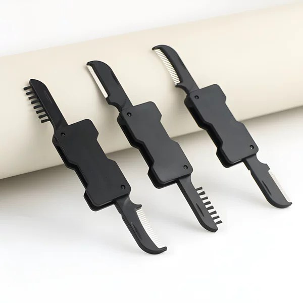 Multifunctional Double-Ended Eyelash Comb and Eyebrow Trimmer, Foldableable Mini Eyebrow Comb, Stainless Steel Comb, Eyebrow Razor and Eyebrow Brush All in One