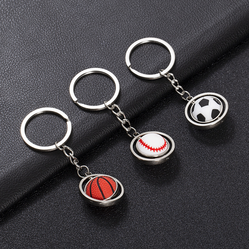 Rotating Small Basketball Football Golf Ball Rugby Baseball Keychain Metal Ball Keychain Gift