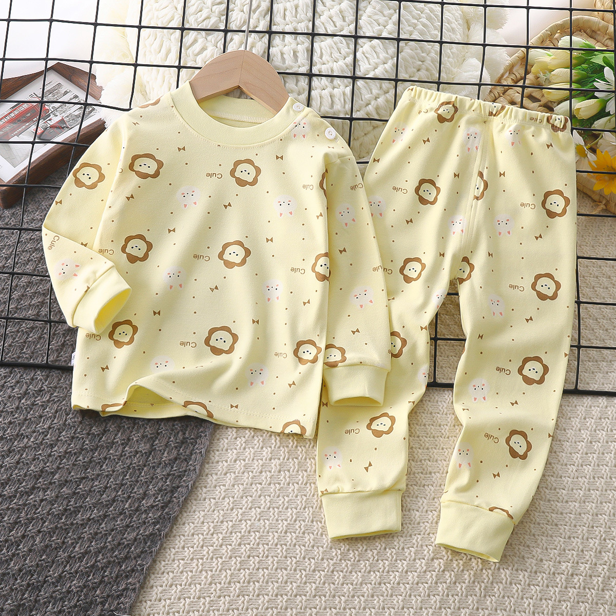 Conjunto de ropa interior de algodón para niños, calzoncillos largos de otoño para niños, ropa de algodón para bebés, estampado de dibujos animados para niños