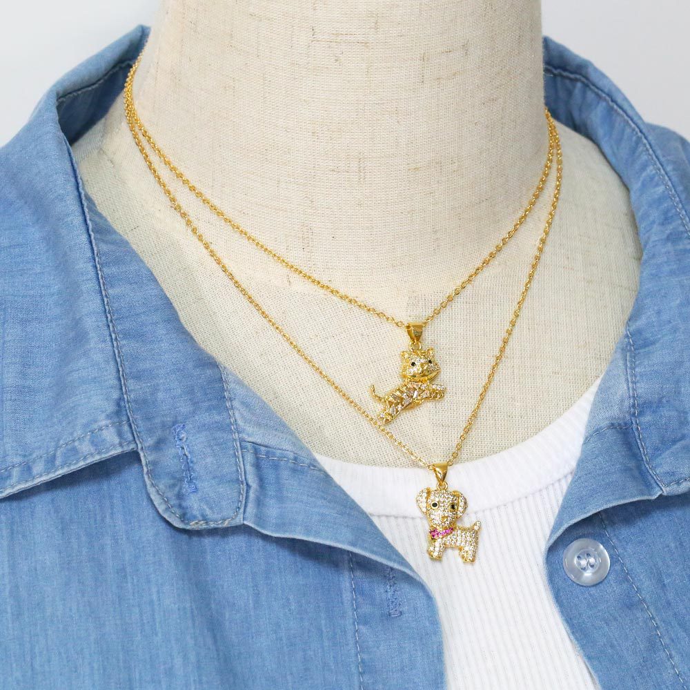 Fashion Dog Cat Copper Pendant Necklace Inlay Zircon Copper Necklaces