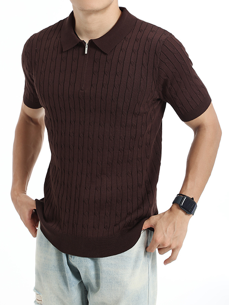 El antiguo viento de hielo de punto polo camisa de verano hombre medio cremallera corredora de tiras dobladilla de negocios chaqueta casual ropa de hombre