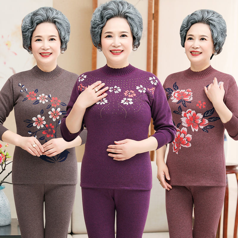 노인용 보온 속옷, 여성용 벨벳 두꺼운 양복, 중년 및 노년층 할머니의 대형 가을 옷과 겨울철 어머니를 위한 가을 바지