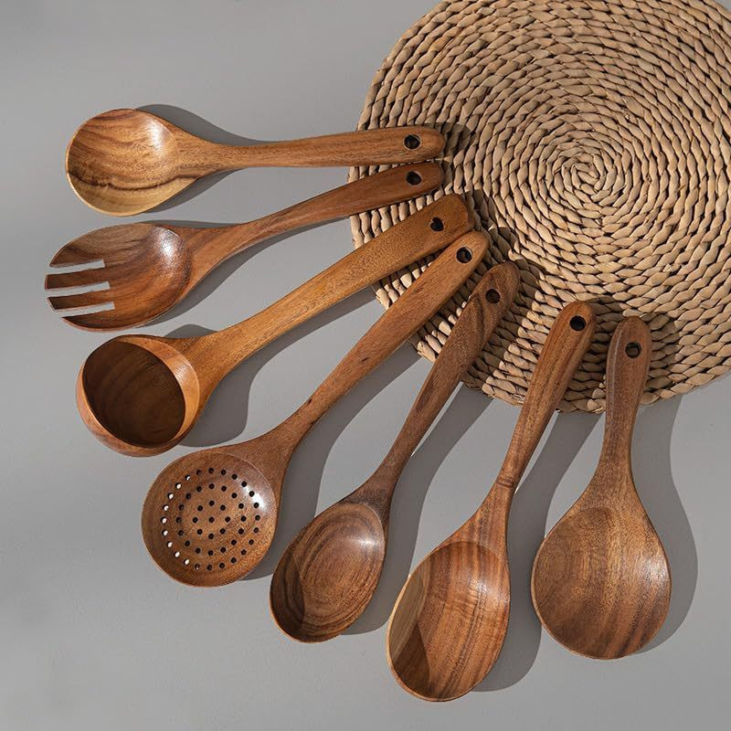 아카시아나무 7종세트 약 550g (플랫라운드 + 딥스프 + 샐러드포크 + 샐러드스푼 + 배수구 + 밥 + 작은기름숟가락)
