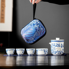 青花玲玲羊脂玉磁器旅行茶器セット