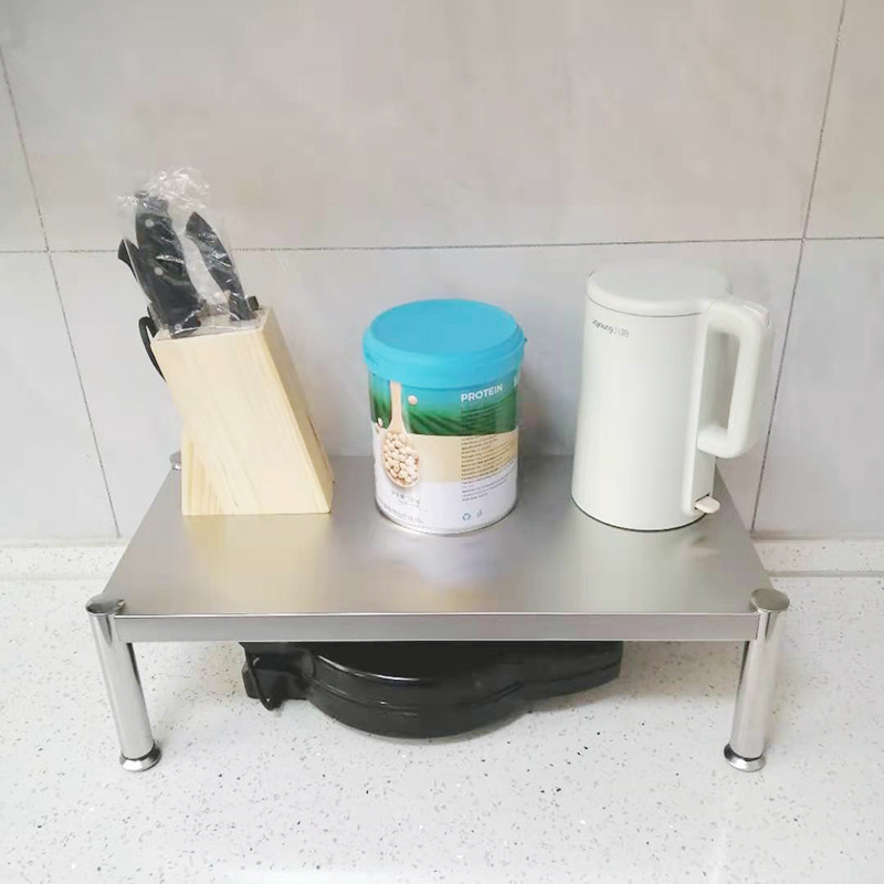 Home kitchen cabinet tiered shelf single-layer rack table top storage stainless steel thickened base display rack