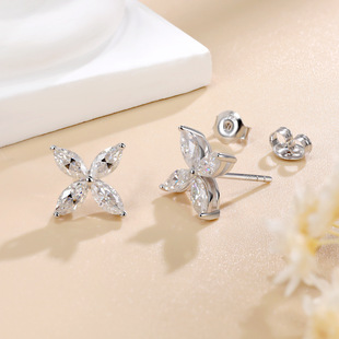 Four-leaf clover moissanite earrings S925 sterling silver plated 18K gold mosan earrings 3*6mm horse eye shaped mosan jewelry