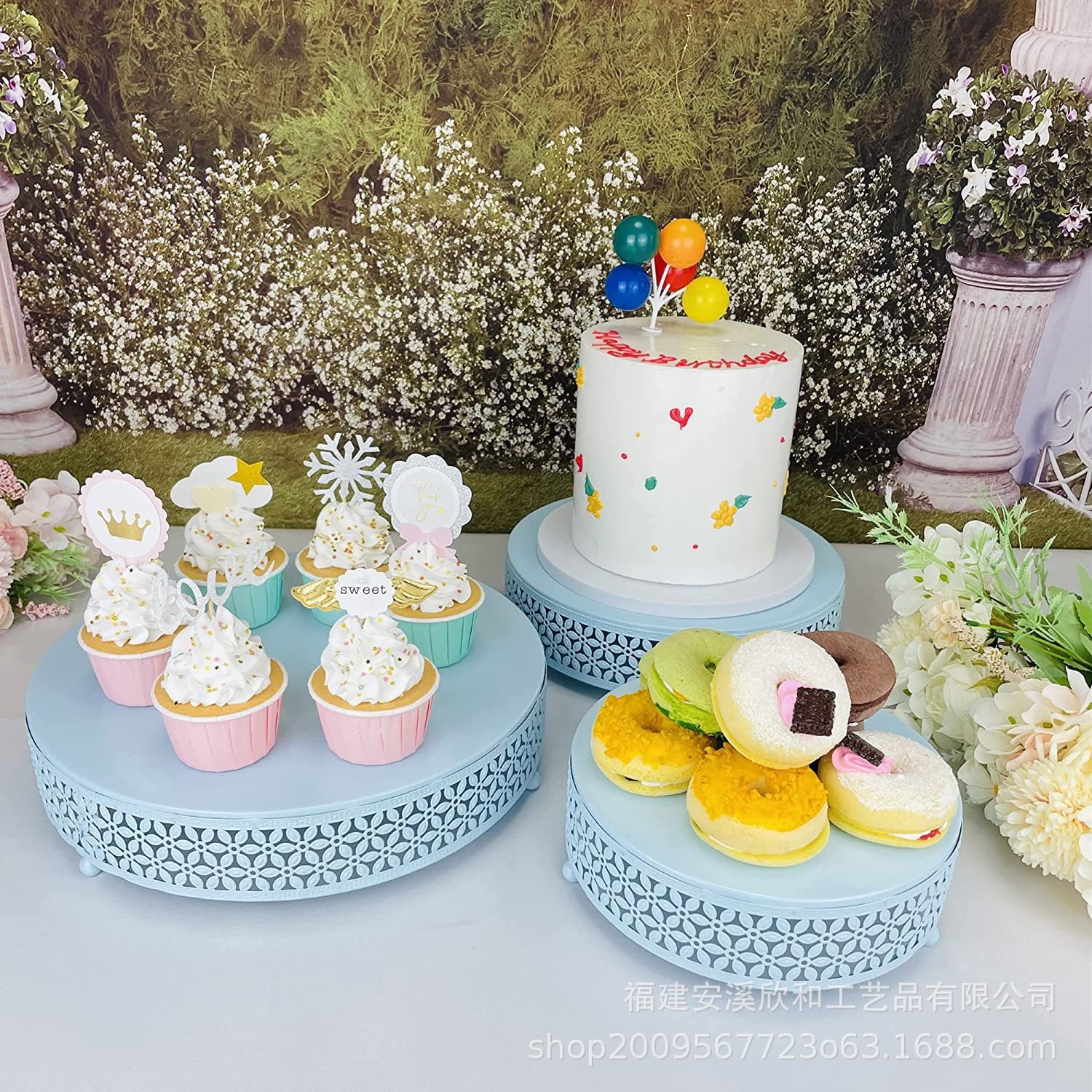 Amazon apoyos de boda europea bandeja de pastel redonda de hierro forjado estante de pastel de frutas bandeja de refrigerio lote