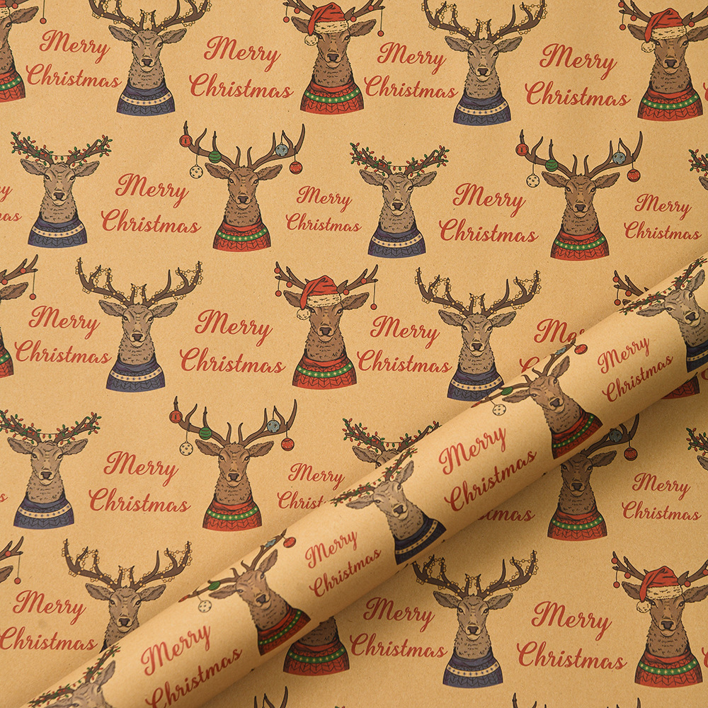 Nuevo papel de regalo de Navidad transfronterizo papel de kraft retro árbol de Navidad copo de nieve muñeco de nieve día embalaje de regalo papel de regalo