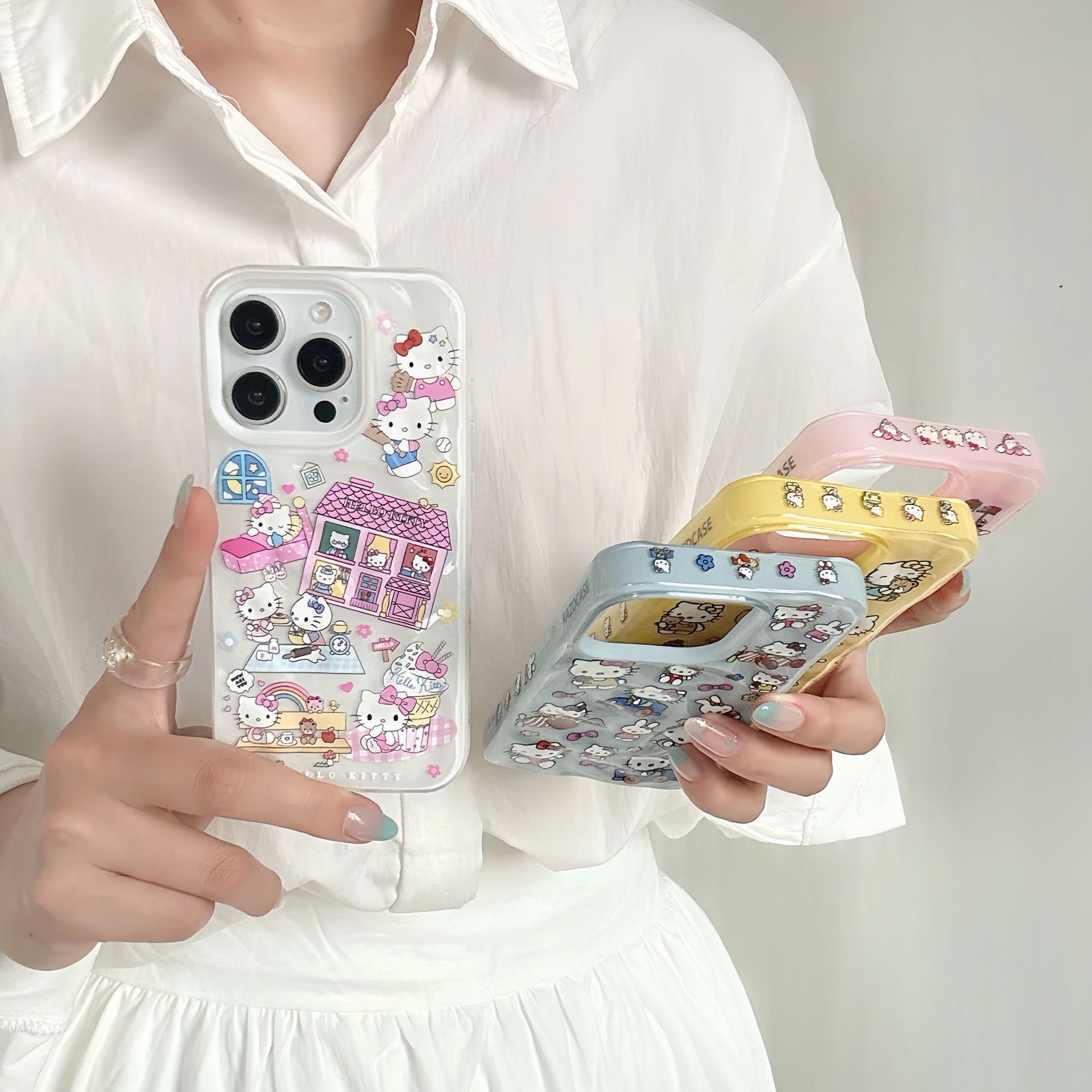 Dibujos animados lindo gato KT ilustración para iPhone16 funda para teléfono móvil 15ProMax chica 14/13 pareja 16PM