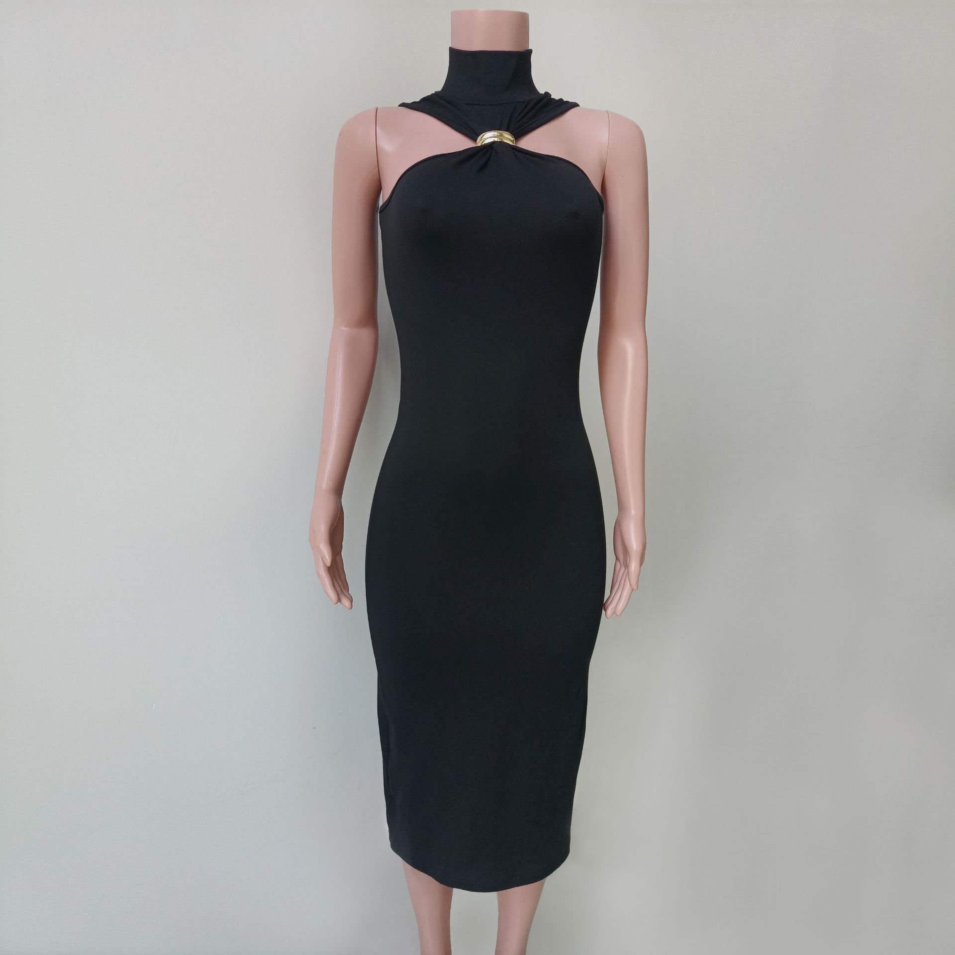 Wholesale Women's Streetwear Solid Color Casual Daily Turtleneck Sleeveless Sheath Dress display picture 1