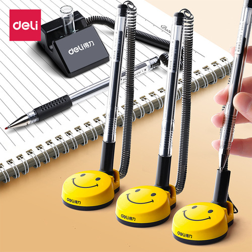 Deli desk pen gel pen desktop fixed pen holder with line signature pen with rope sticky table water pen front desk counter pen