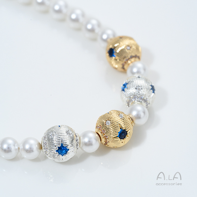 Wholesale Spacer Beads 14K Gold-Plated Color-Preserving Zircon-Inlaid Large-Hole Round Beads DIY Bracelet Necklace Materials String Crystal Pearl Barrel Beads
