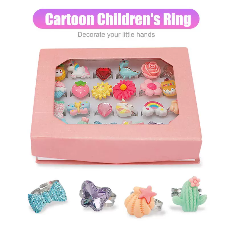 跨境专供女孩过家家饰品戒指玩具仿真卡通 亲子互动24PCS趣味戒指