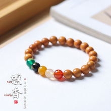 天然原生态原木绿檀/檀香木五路财神运转珠手串护身符木质文玩链