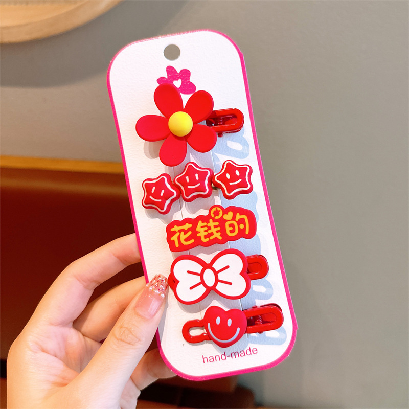 Nuevo Año Nuevo de niña horquilla 5 piezas conjunto festivo Año Nuevo horquilla arco accesorios para el cabello de niña clip de personalidad de niña