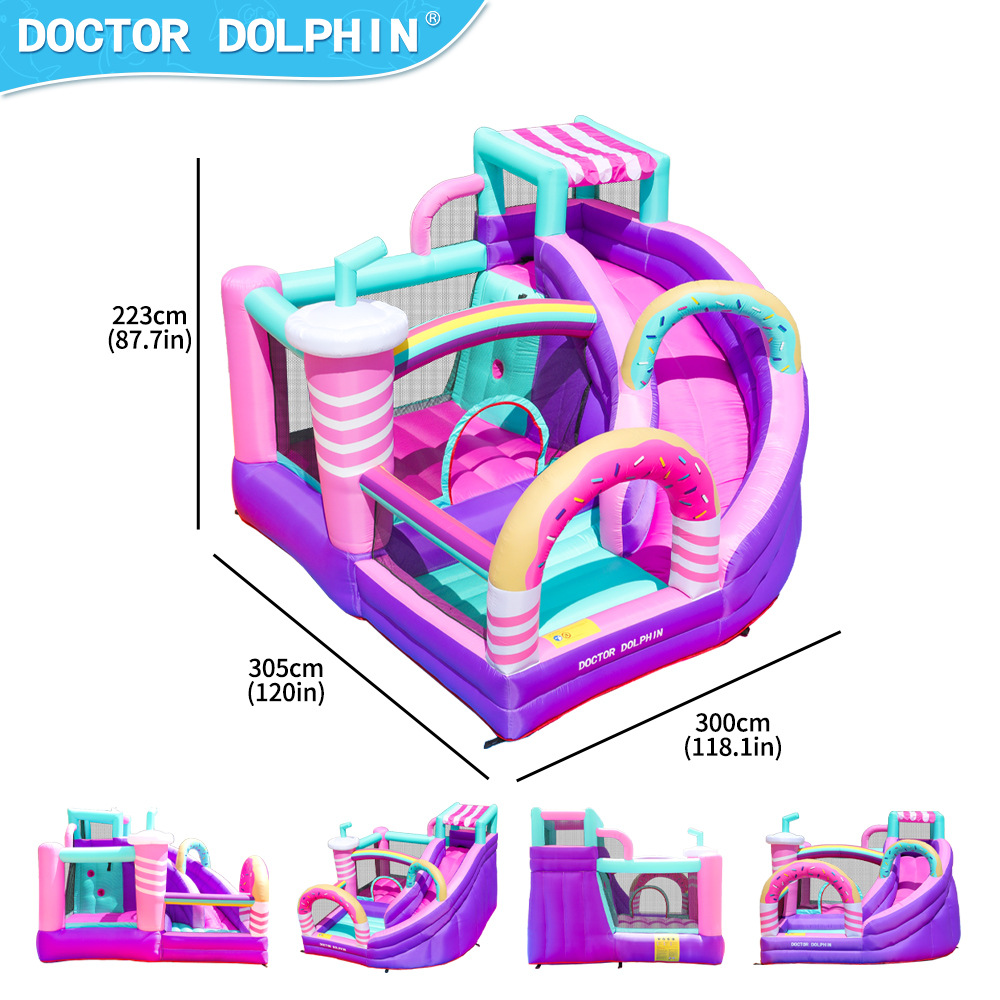 Castillo inflable para el hogar Doctor Dolphin, trampolín para niños, parque de atracciones pequeño para interiores, tobogán inflable, cama elástica para exteriores.