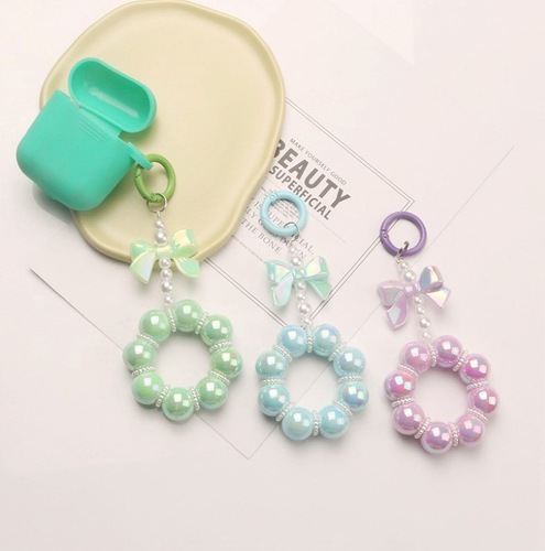 New electroplated bead butterfly knot car keychain pendant cute candy color painted ring pearl accessory package decoration