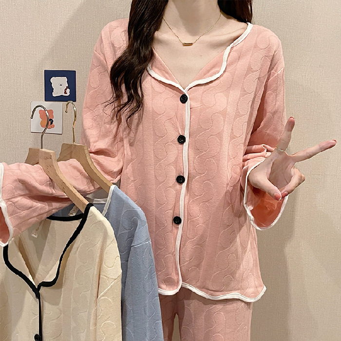 2023 otoño pijamas de las mujeres de manga larga suelta cardigan coreano popular dulce chica en línea pijamas rojos traje de desgaste para el hogar image 6