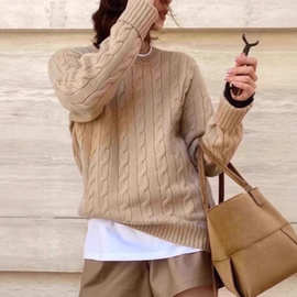 RL劳夫秋冬款加厚100%羊毛衫女上衣宽松慵懒风针织羊绒打底毛衣女