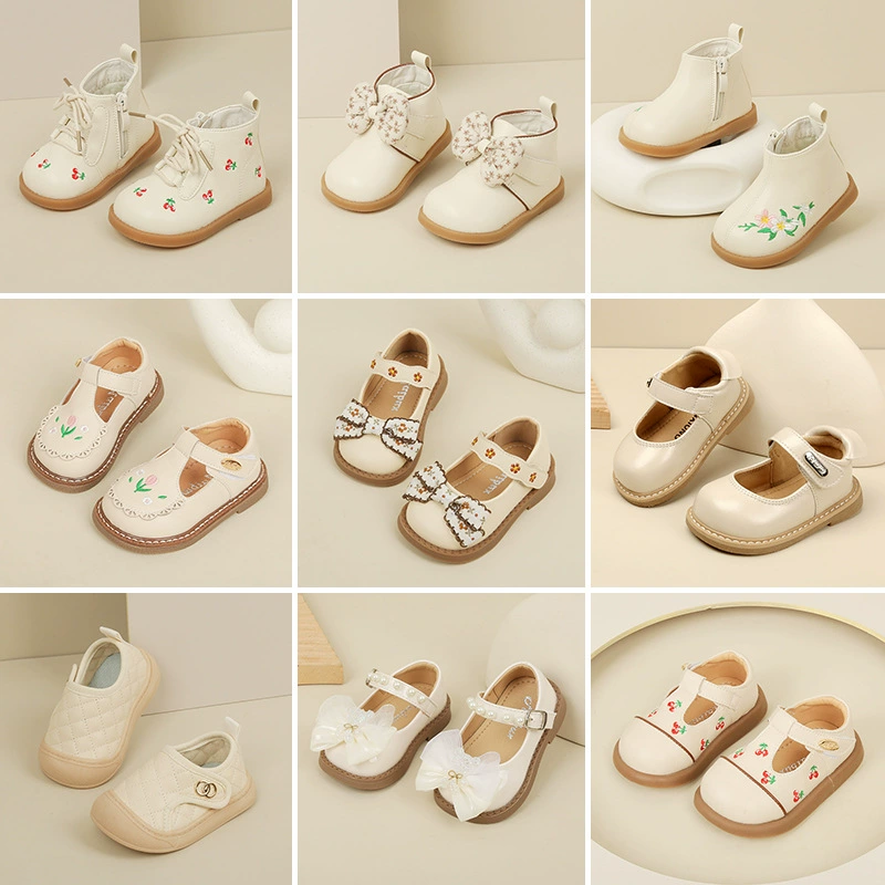 Children's shoes girl's for leather shoes, breathable non-slip footwear for early age for princess, soft sole