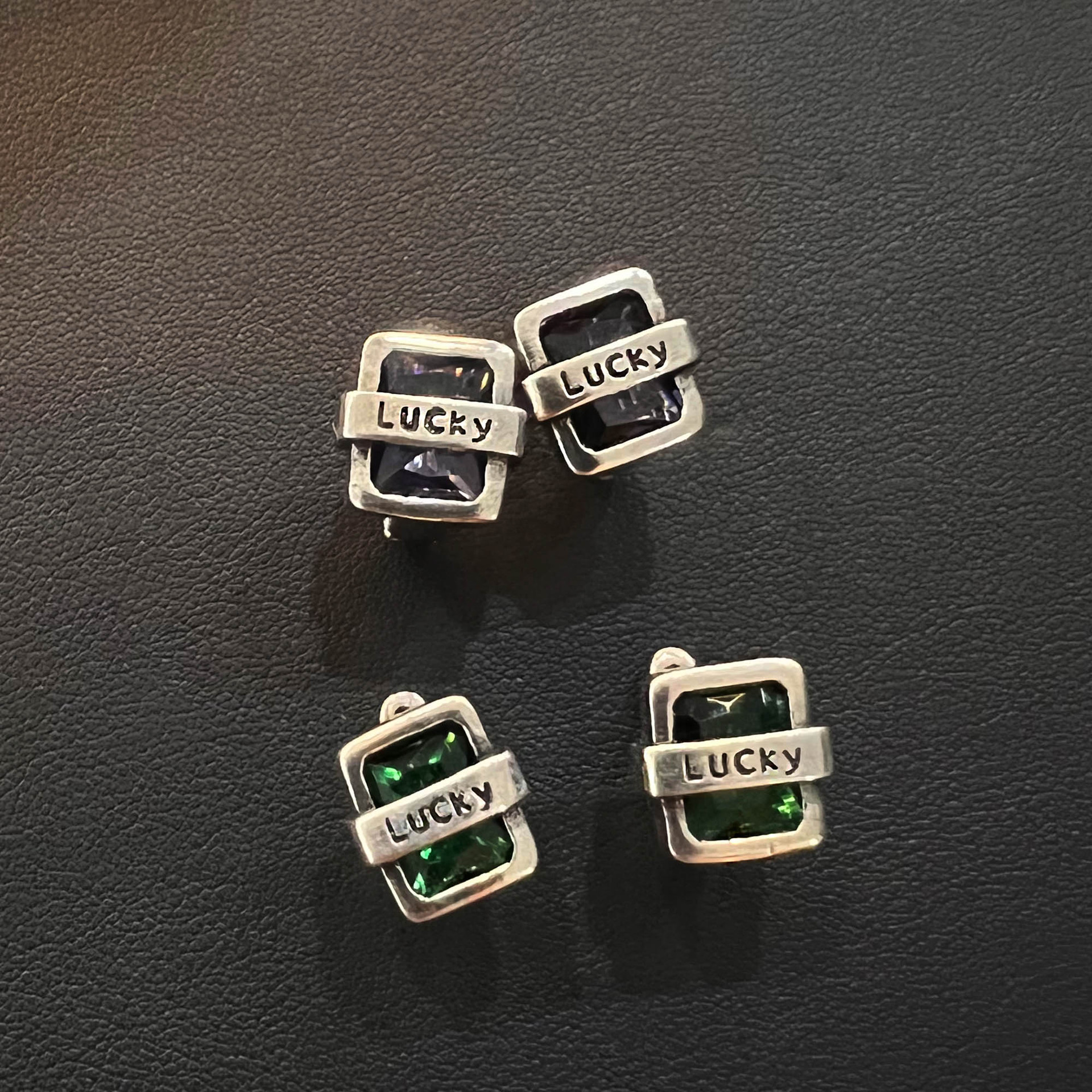 Retro Letter Copper Inlay Artificial Gemstones Ear Studs 1 Pair