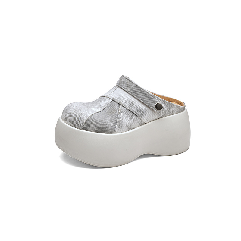 Dép cao gót platform đế dày 8 cm phong cách Trung Hoa, mũi kín, xỏ lười, hai kiểu mặc — màu xanh nhạt