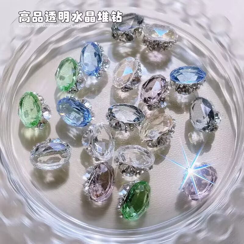 Sparkling Ice Transparent Crystal Dove Super Flash Finished Oval Drill Ball Nail Art Accessories Pile of Diamonds Transparent Bottom Thin Egg Nail Drill Accessories