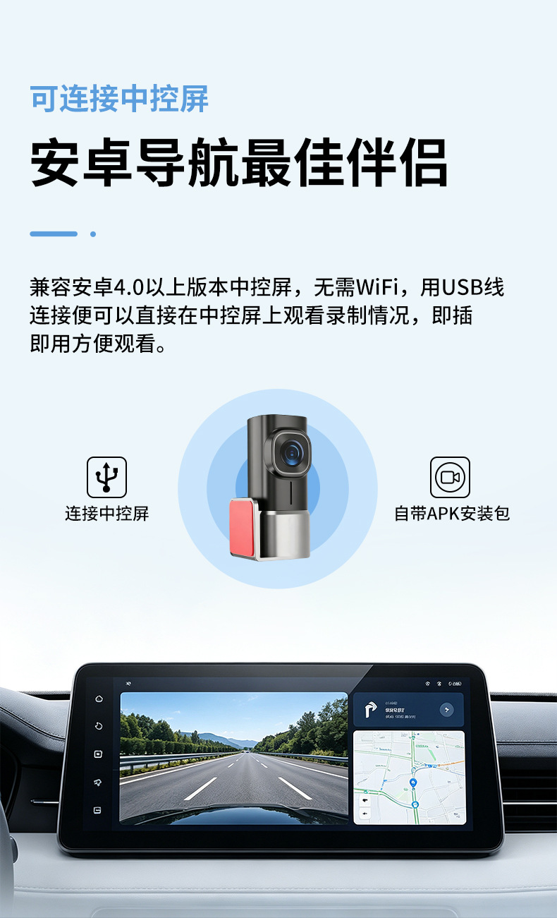 Car USB Dash Cam 1080P HD Android Navigation Front Camera ADAS Driving Alarm Recorder