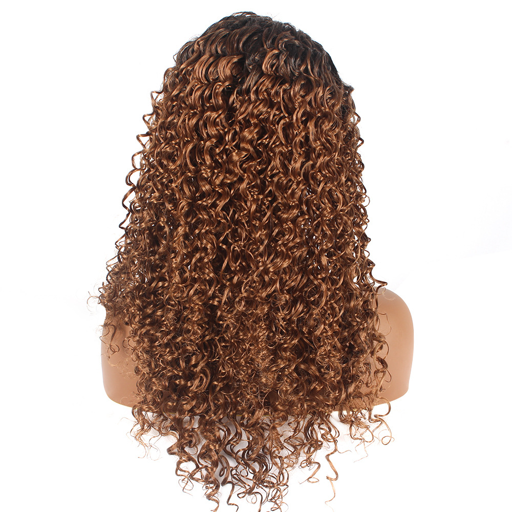 Perruque synthétique perruque cheveux longs femme foulard marron dégradé petit bandeau bouclé fibre synthétique_voghion.com