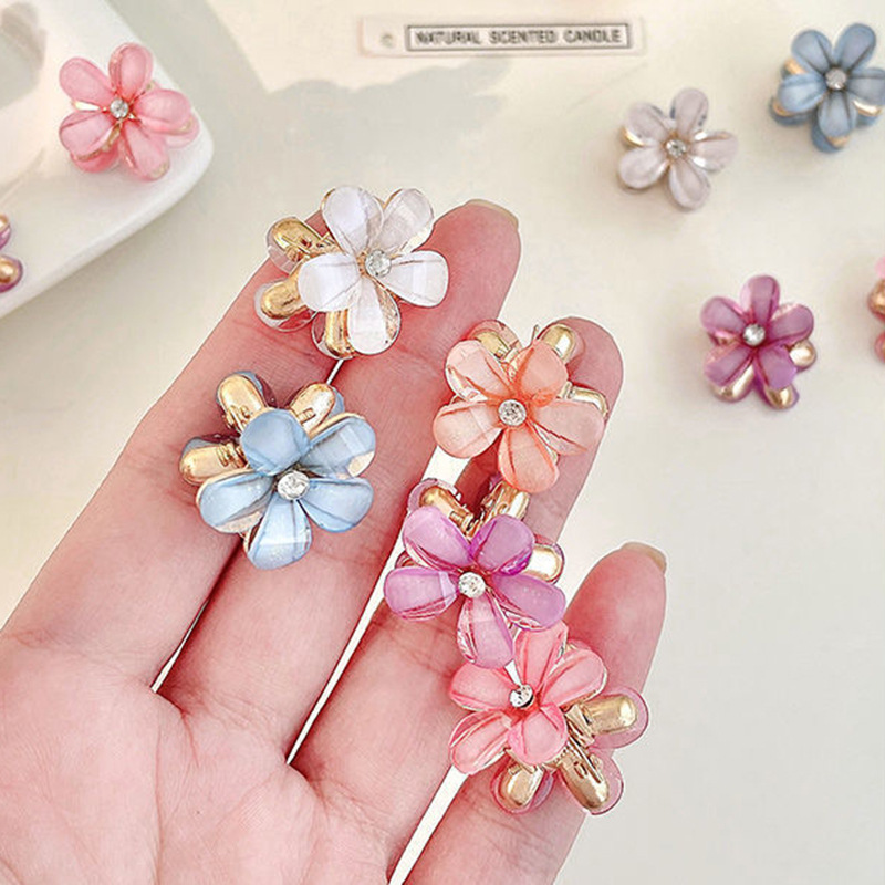 2022 new style headdress Korean style double-sided crystal flower small clip five-petal flower bangs hairpin broken hair grip hair accessories