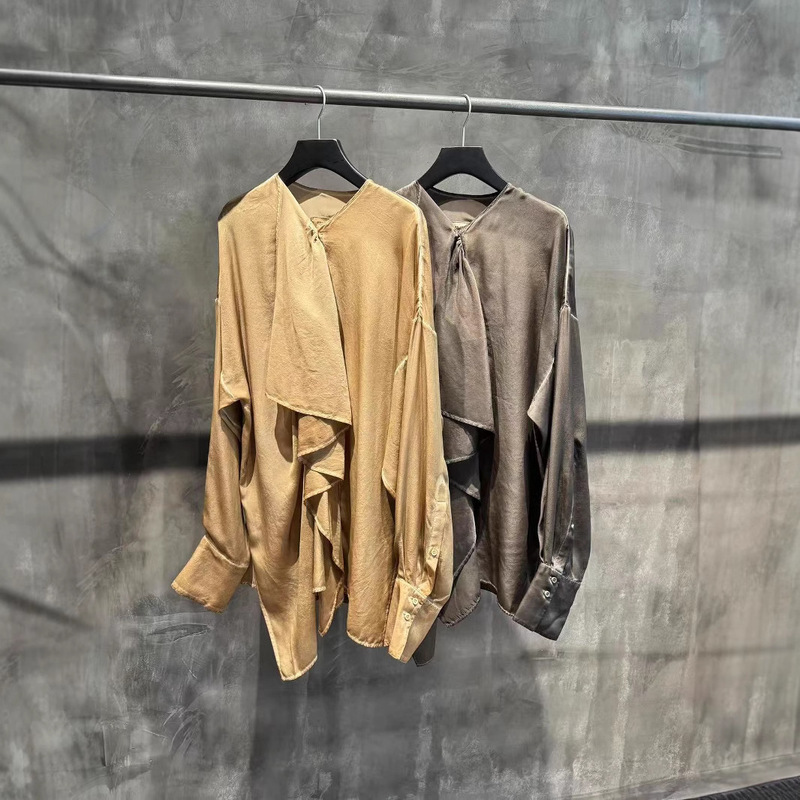 Gao Ding Hand-dyed 19 Mmi Silk Satin Fried Color Plant-dyed Wide-plate Irregular Shirt Women's 2025 Early Spring